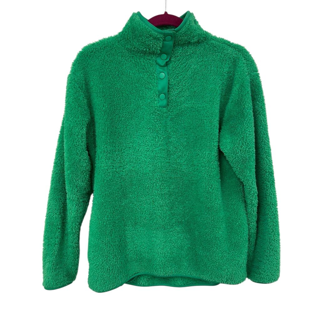 Crown & Ivy Green Long Sleeve Fuzzy Sherpa Button Up Pullover Womens Size Small
